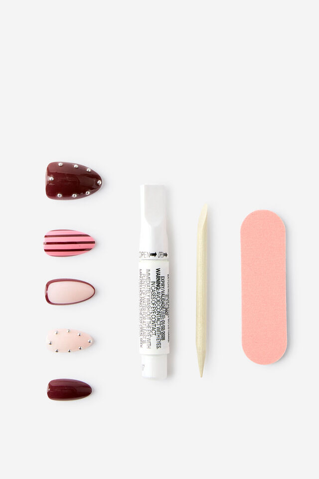Press On Nails, BERRY STRIPE MULTI.