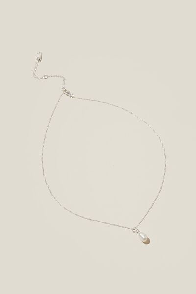 Colar - Pendant Necklace, SILVER PLATED PEARL DROP
