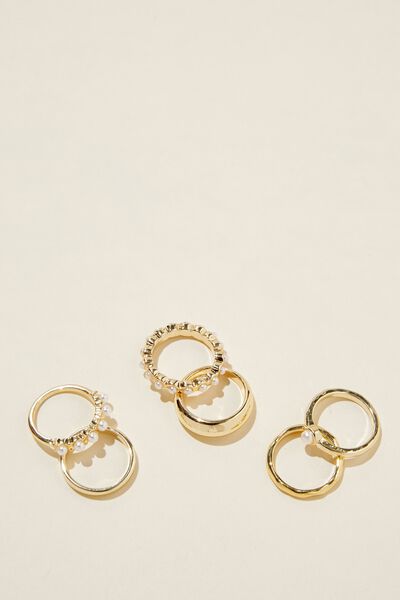Multipack Rings, GOLD PLATED PEARL STACK