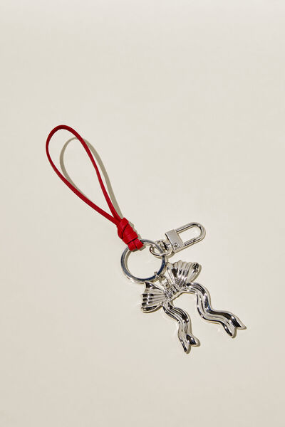 Keyring, SILVER BOW RED STRAP