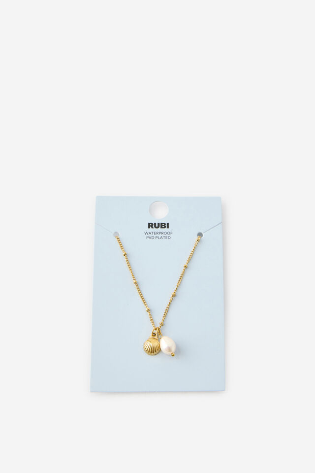 Waterproof Pendant Necklace, GOLD PLATED SHELL PEARL DROP