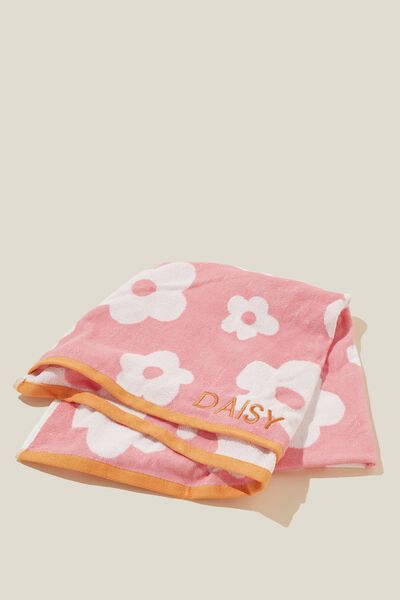 Personalised Cotton Beach Towel, PINK GLOW FRANKIE DAISY