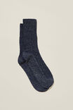 Lurex Fine Ribbed Sock, NAVY - alternate image 1