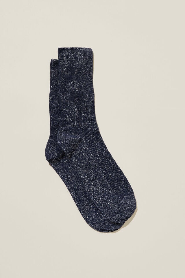 Lurex Fine Ribbed Sock, NAVY