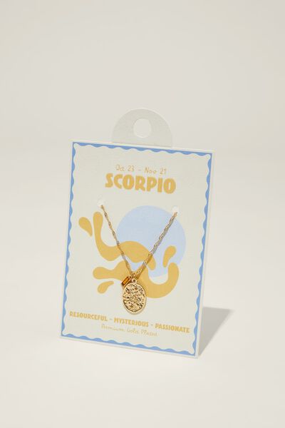 Zodiac Pendant Necklace, GOLD PLATED SCORPIO