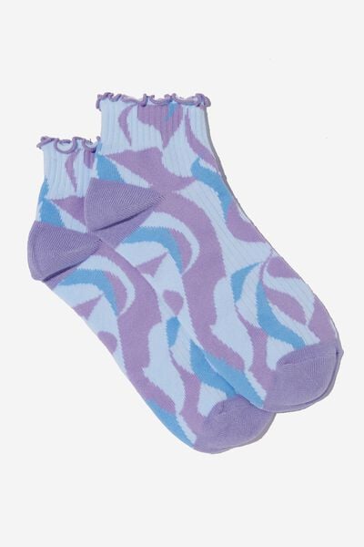 Frill Ribbed Ankle Sock, BROOKE WARPED TROPICAL BLUE