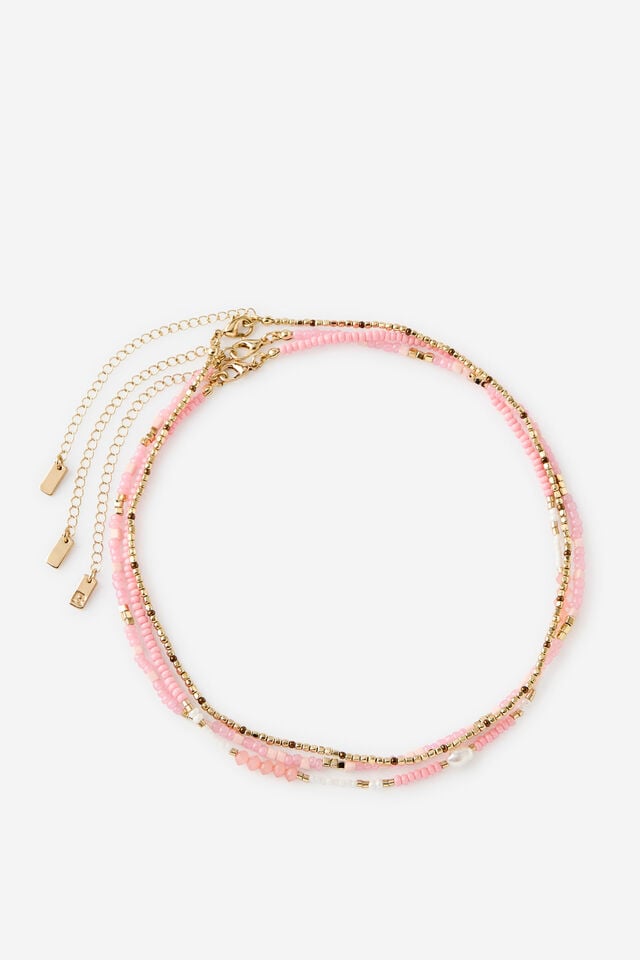 3Pk Beaded Necklace, PINK MICRO BEADS