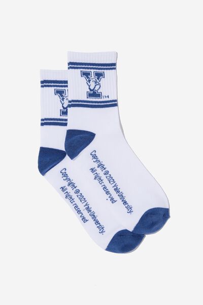 Fine Rib Sports Sock, LCN YAL YALE LOGO/BLUE