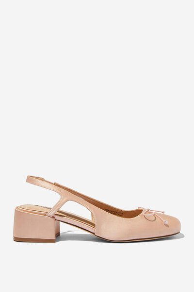 Betty Ballet Block Heel, BEIGE PINK SATIN