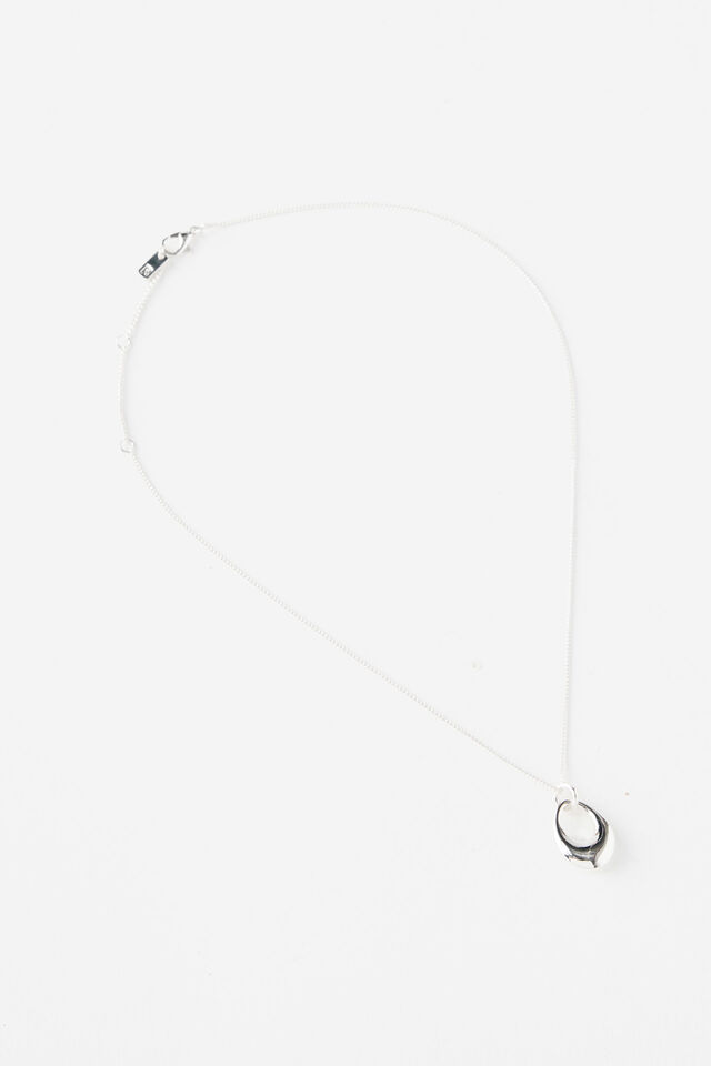 Premium Plated Pendant Necklace, SILVER OVAL