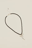 Cord Pendant Necklace, SILVER PLATED BLACK CORD DRAPED BOW - alternate image 1