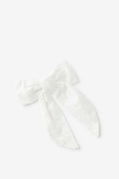 Heidi Hair Bow, WHITE BRODERIE