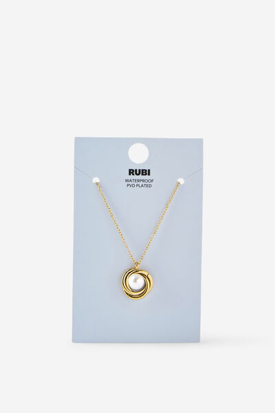 Waterproof Pendant Necklace, GOLD PEARL KNOT