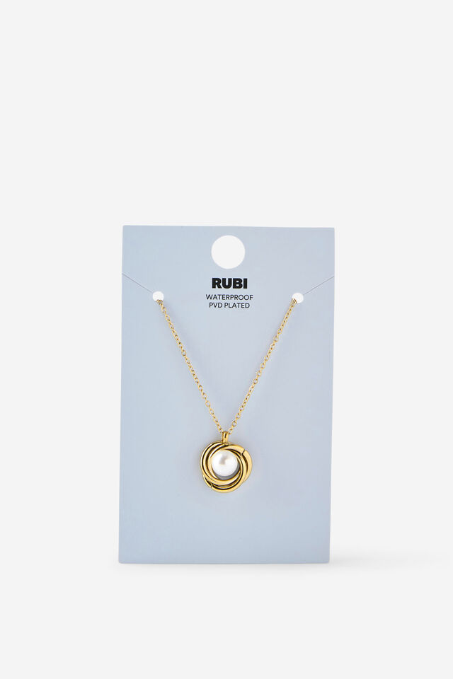Waterproof Pendant Necklace, GOLD PEARL KNOT