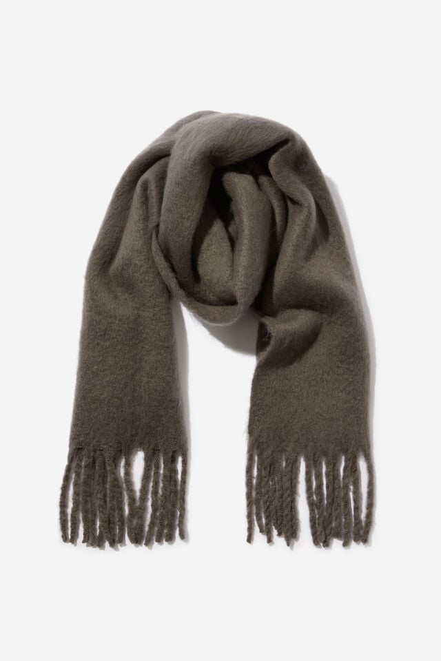 Phoebe Brushed Tassel Scarf, CHARCOAL