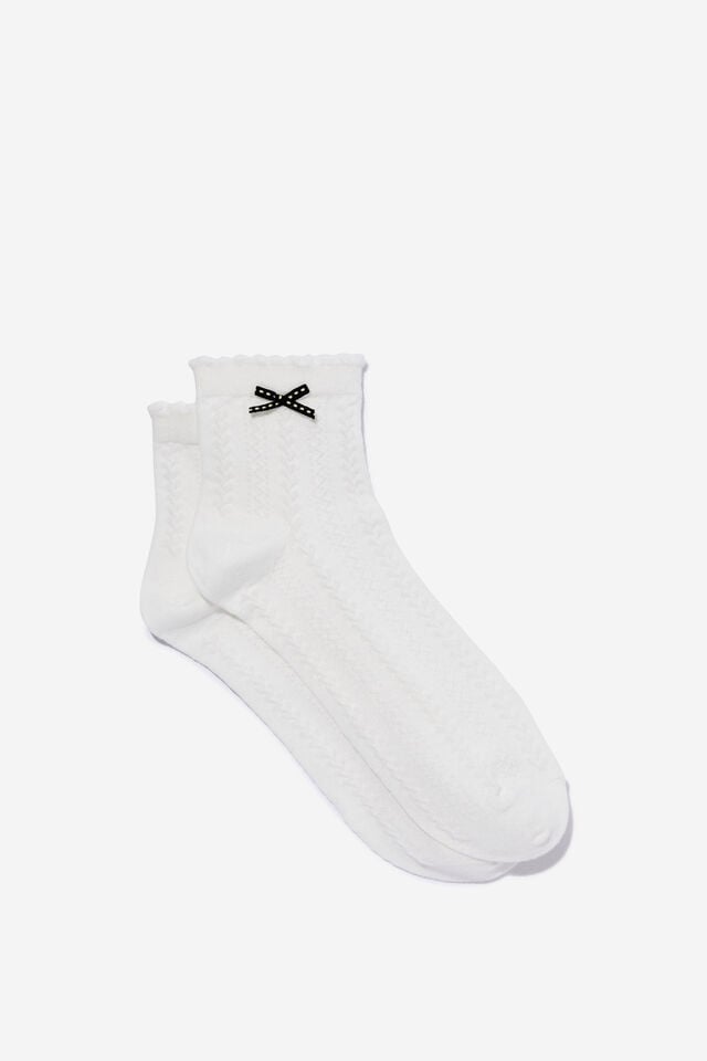 Frill Pointelle Ankle Sock, WHITE
