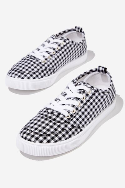 Cara Lace Up Sneaker, BLACK WHITE GINGHAM
