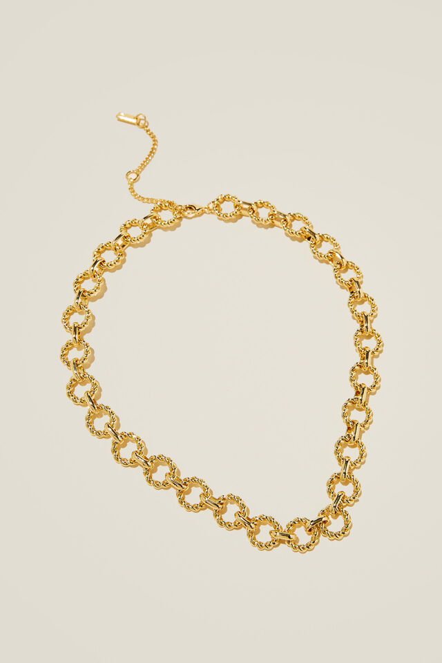 Colar - Mid Chain Necklace, GOLD PLATED TWISTED LINK CHAIN