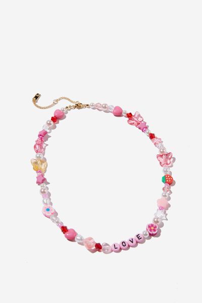 Premium Beaded Necklace Gold Plated, GOLD PLATED LOVE PINK