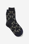 Brushed Cosy Sock, NAVY/PEARL BOWS - alternate image 1