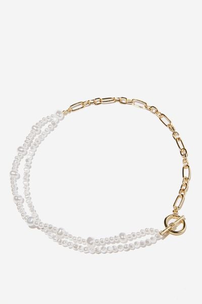 Colar - Premium Beaded Necklace, GOLD PLATED DOUBLE PEARL