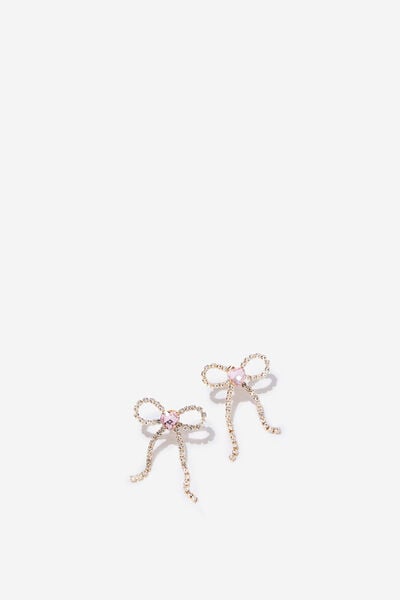 Small Charm Earring, UP PINK DIAMANTE BOW