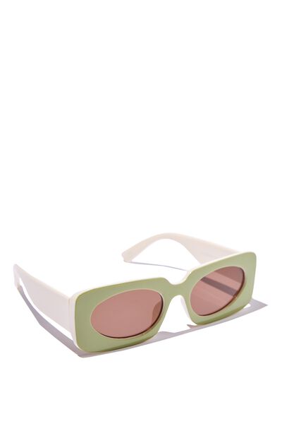 Aria Square Sunglasses, GREEN/IVORY