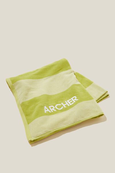 Personalised Cotton Beach Towel, PALM GREEN OVERSIZED STRIPE