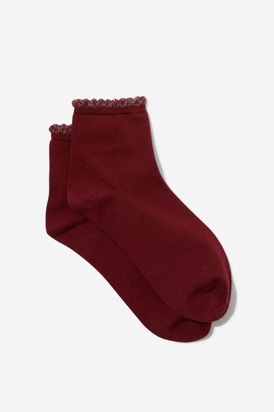 Scalloped Mid Crew Sock, CHERRY