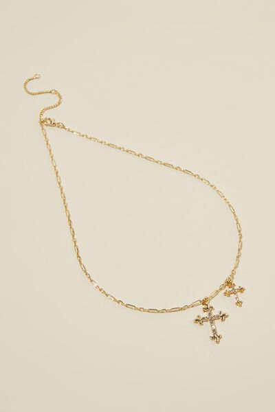 Pendant Necklace, GOLD PLATED DOUBLE CROSS