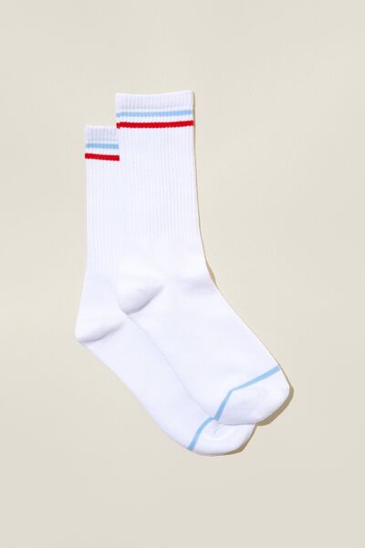Club House Crew Sock, WHITE/BLUE RED STRIPE