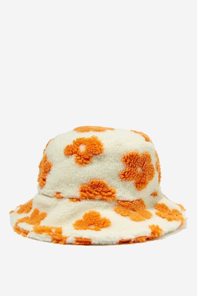 Bianca Textured Bucket Hat, ORANGE FLORAL/WHITE