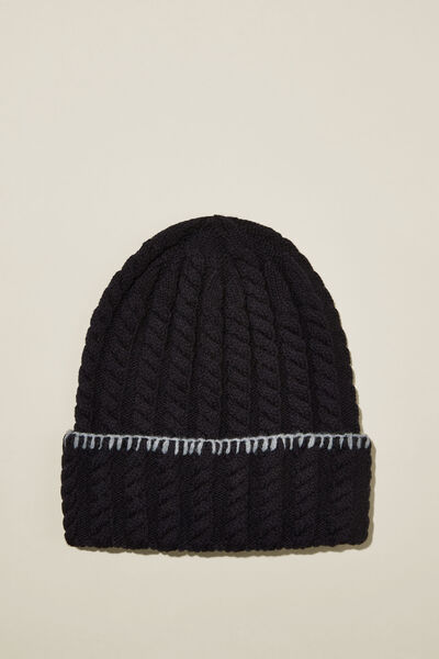 The Holiday Chunky Knit Beanie, BLACK CABLE