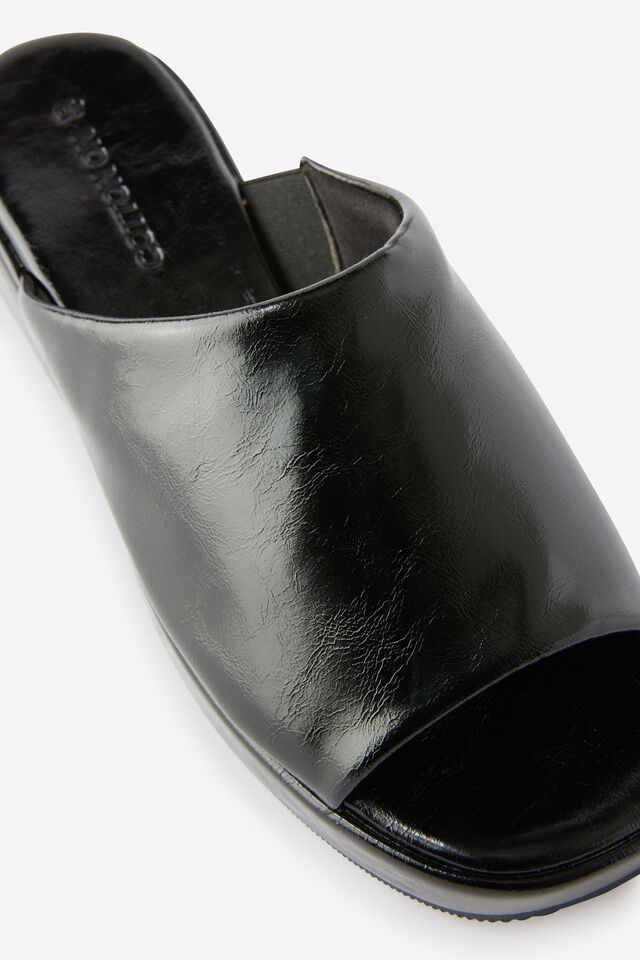 Quinn Flatform Single Vamp, BLACK SMOOTH PU