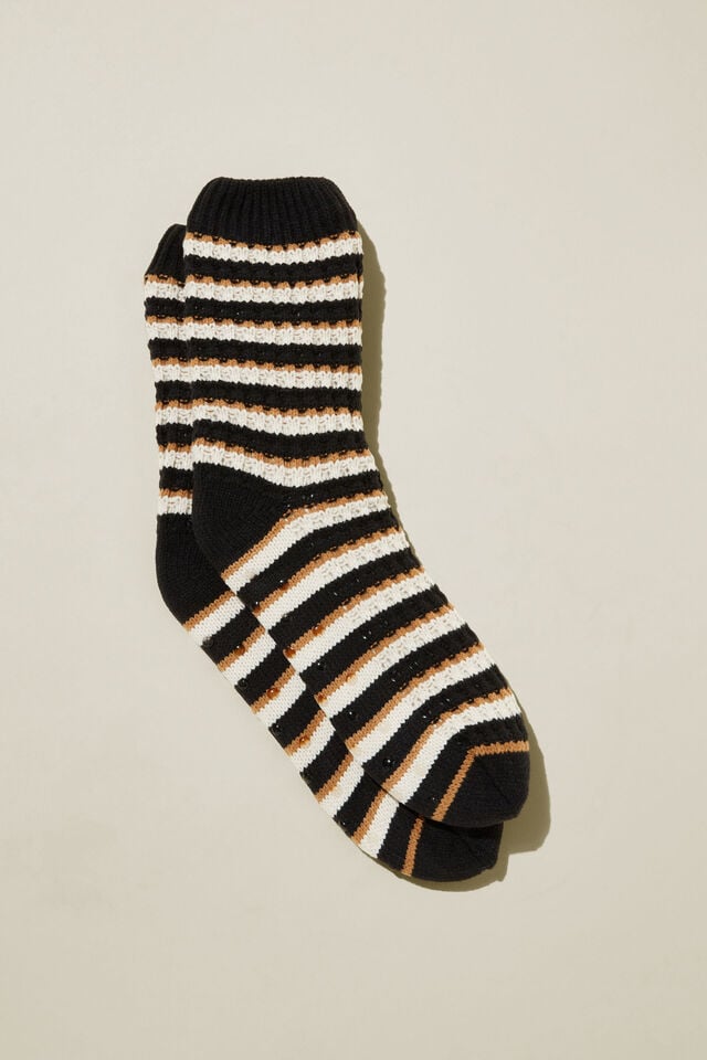 Meias - The Holiday Lounging Sock, BLACK CAMEL STRIPE