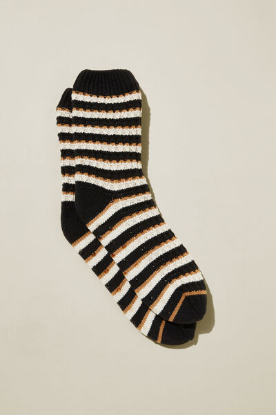 The Holiday Lounging Sock, BLACK CAMEL STRIPE