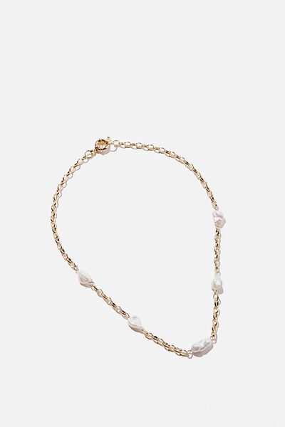 Premium Forever Necklace Gold Plated, GOLD PLATED OBLONG PEARL