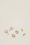 3Pk Small Earring, GOLD PLATED FINE PEARL DIAMANTE - alternate image 1