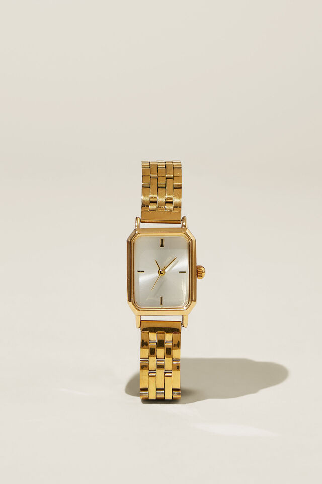 Classic Watch, GOLD PLATED RECTANGLE LINK BAND