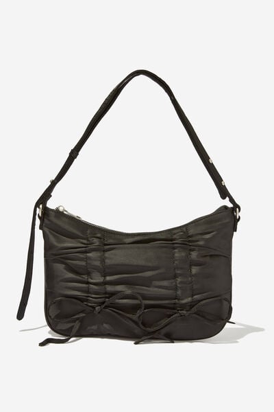 Aries Collection Bag, RUCHED BOWS/BLACK SATIN