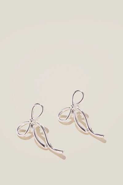 Small Charm Earring, SILVER PLATED BOW STUD