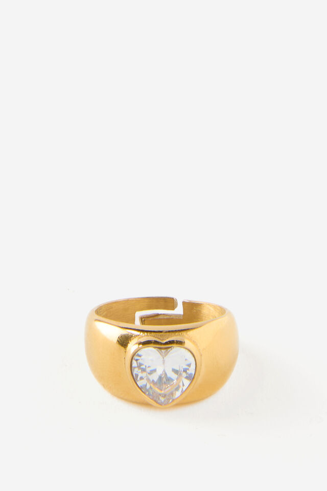 Waterproof Ring Gold Chunky Dia Heart - Rubi X Luyanda Zwane, WATERPROOF RING GOLD CHUNKY DIA HEART