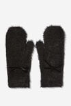 Fluffy Yarn Mittens, BLACK - alternate image 1