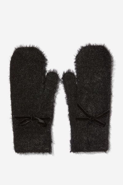 Fluffy Yarn Mittens, BLACK