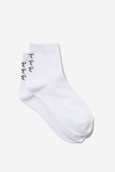 Flat Mid Crew Sock, WHITE/BLACK BACK BOW