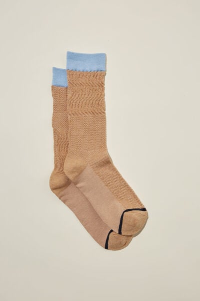 Meias - Textured Crew Sock, ACORN/NAVY STRIPE