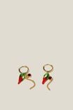 Mid Charm Earring, GOLD PLATED GLASS CHILLI - alternate image 1