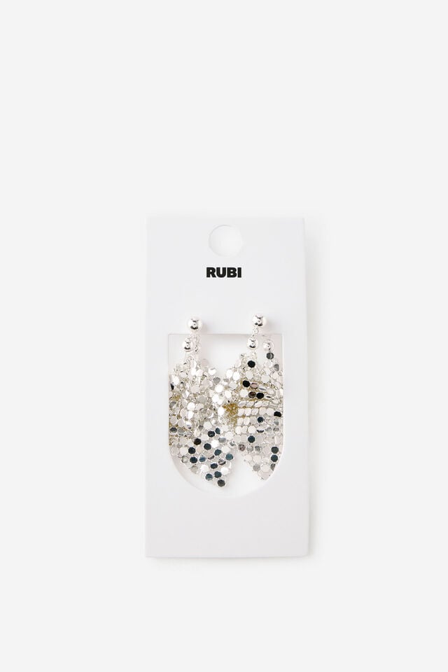 Mid Charm Earring, SILVER BALL STUD GLOW MESH