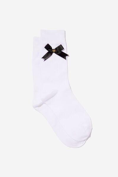 Bow Crew Sock, WHITE/GOLD MONOGRAM