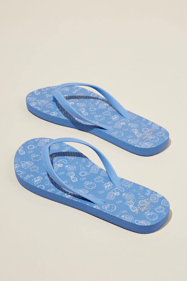 The Rubi Flip Flop, LCN SAN HELLO KITTY YARDAGE BLUE CHALK